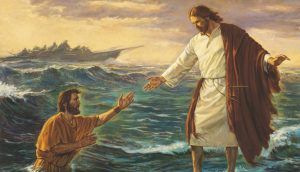 Ježíš chodí po vodě a zachraňuje Petra