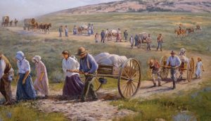 Malba pionýrů s ručními vozíky