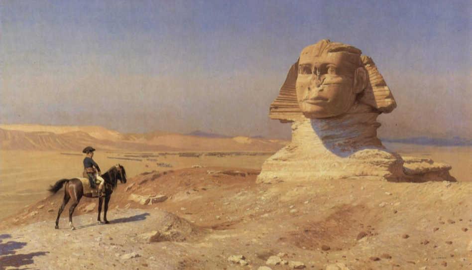 Napoleón Bonaparte před Sfingou, obraz od J. L. Géroma z egyptského tažení